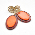 New trending bright orange acrylic ear jewelry for women gold plated stud earrings